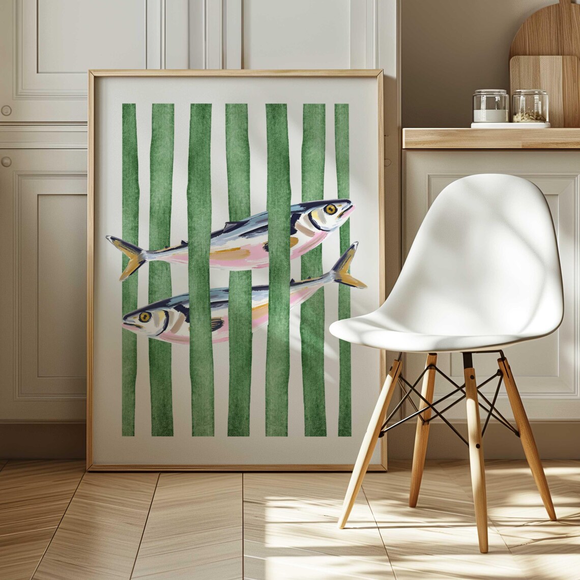 Sardine Watercolor Kitchen Fish Retro Art Print
