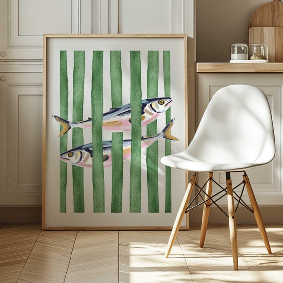 Sardine Watercolor Kitchen Fish Retro Art Print