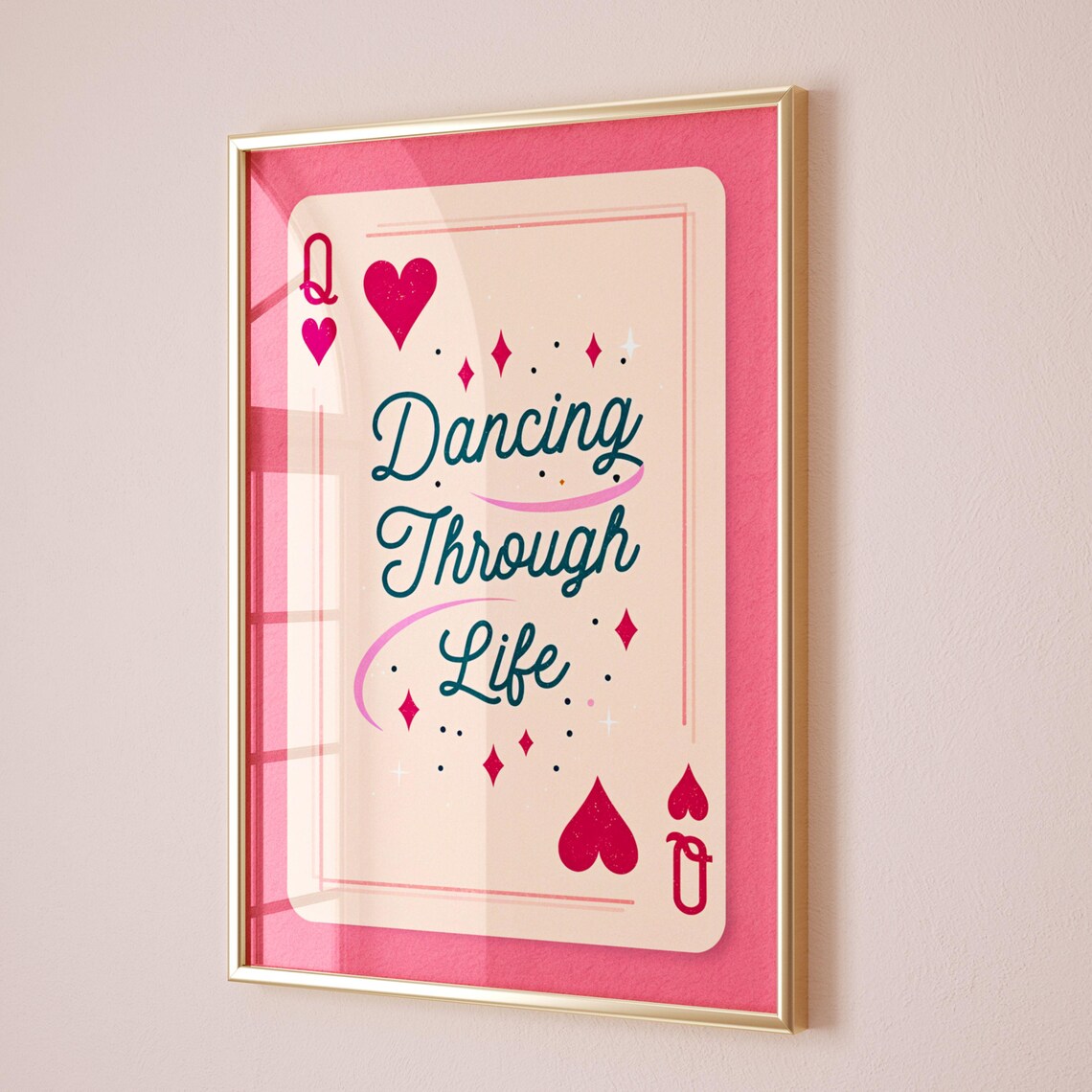 Dancing Through Life Poster, Coquette Pink Quote