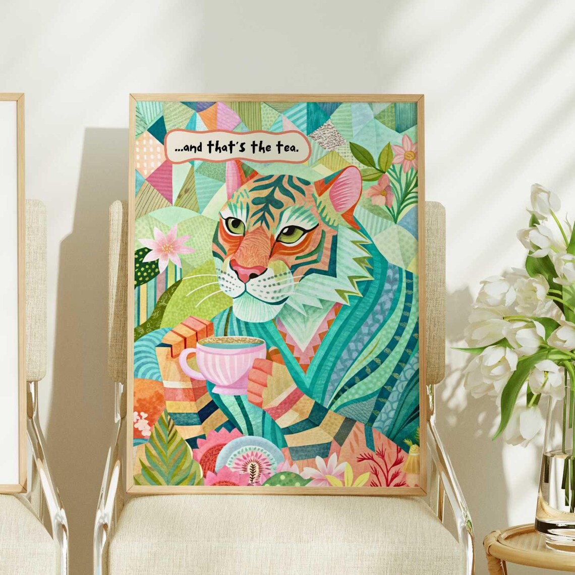 Tiger And Tea, Maximalist Decor Art Print