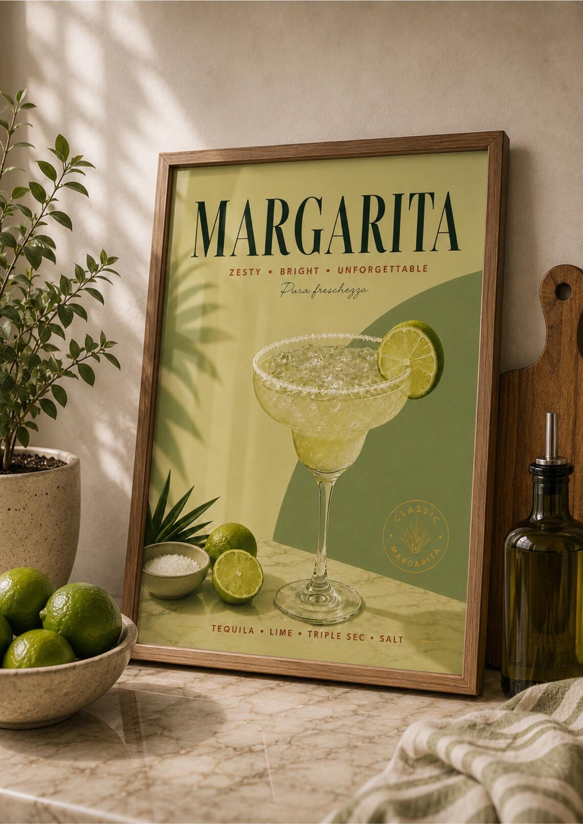 Margarita Cocktail Poster, Vintage Drink Bar Decor
