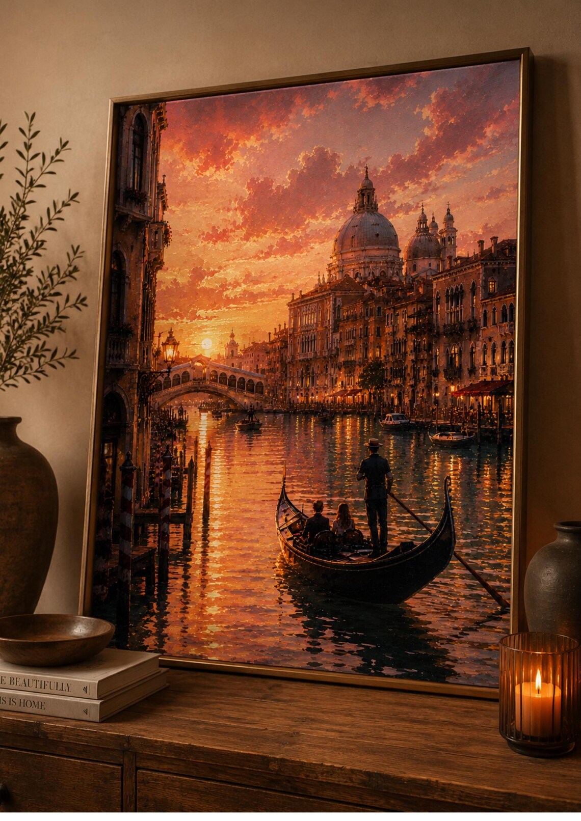 Venice Grand Canal Sunset Travel Poster, Italy Cityscape