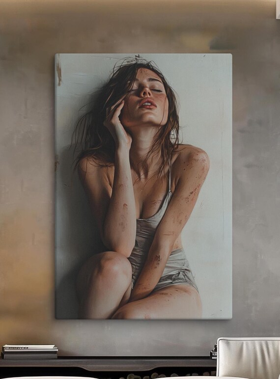 Raw Emotion Woman Portrait Tousled Hair Soft Light Figurative Art Poster
