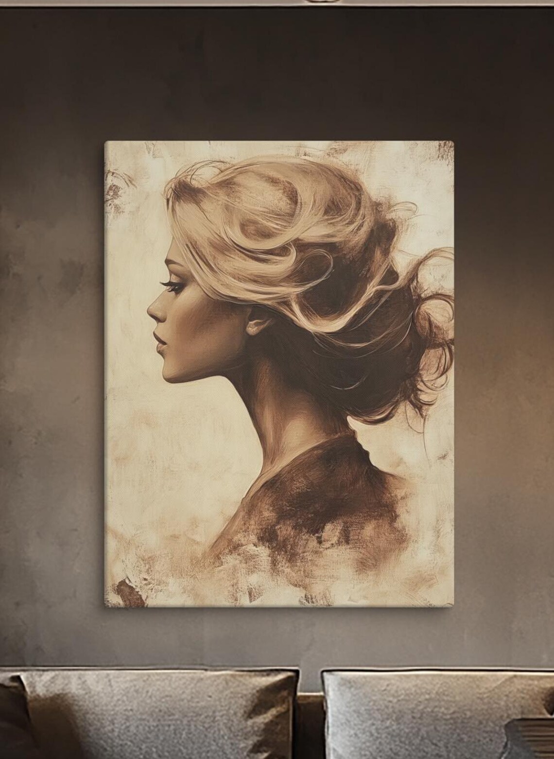 Elegant Woman Profile Vintage Sepia Sketch Portrait Timeless Wall Poster