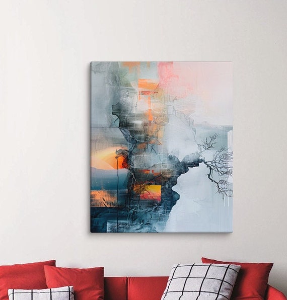 Abstract Landscape Print Modern Sunset Wall Art Decor Nature Inspired Pictures Geometric Patterns Print For Home