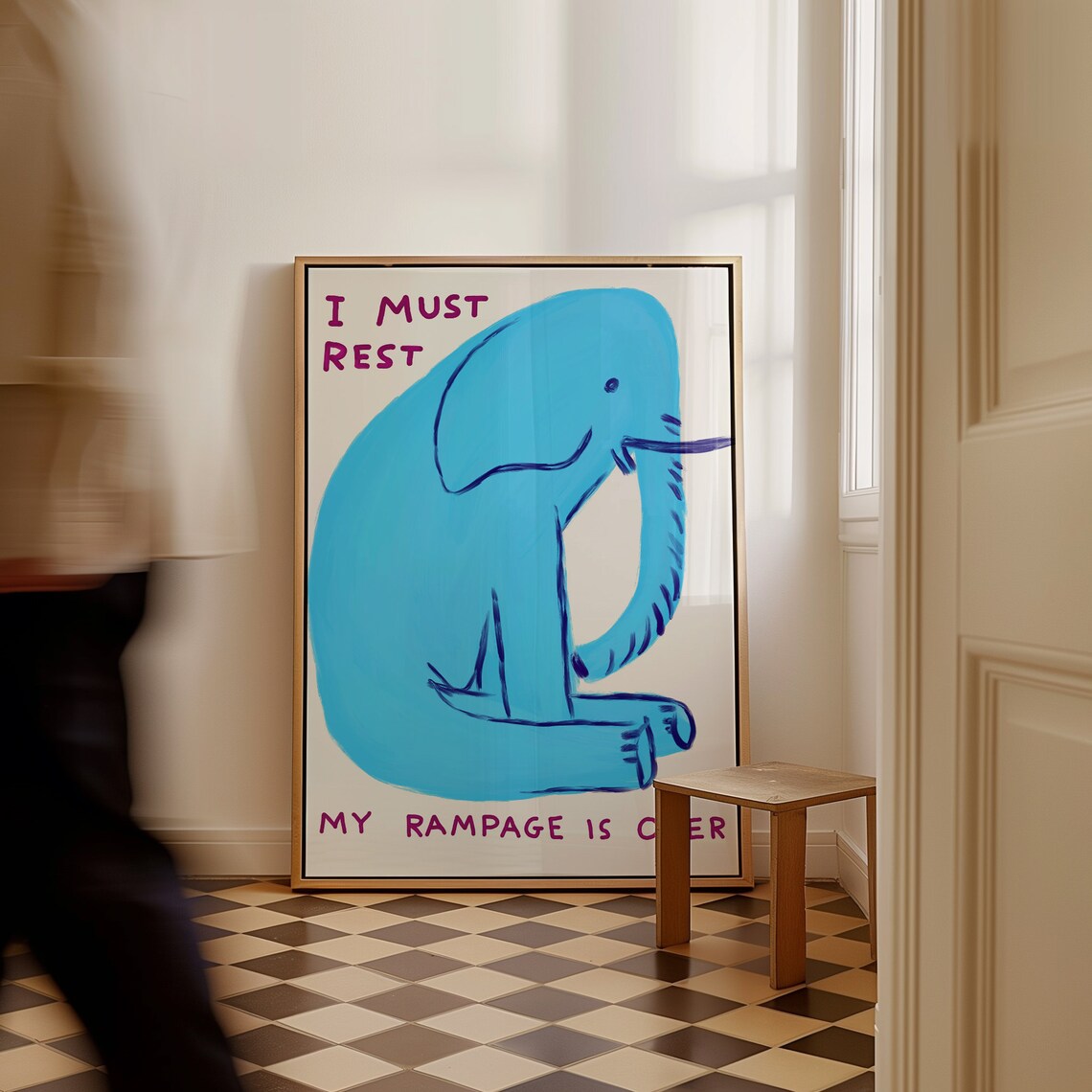 I Must Rest My Rampage Is Over Tired Funny Blue Elephant Poster - Image 2