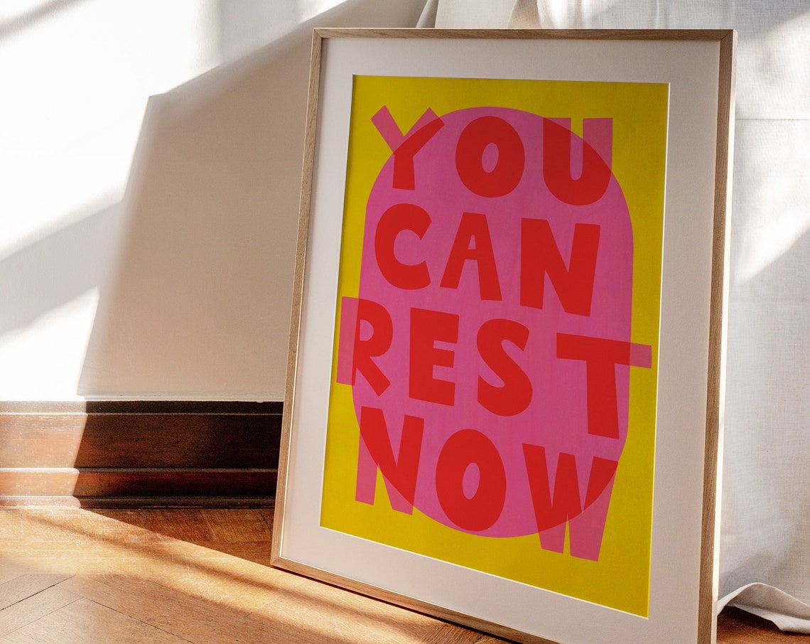 You Can Rest Now Bold Typography Self Care Quote Minimalist Wall Art - Image 2