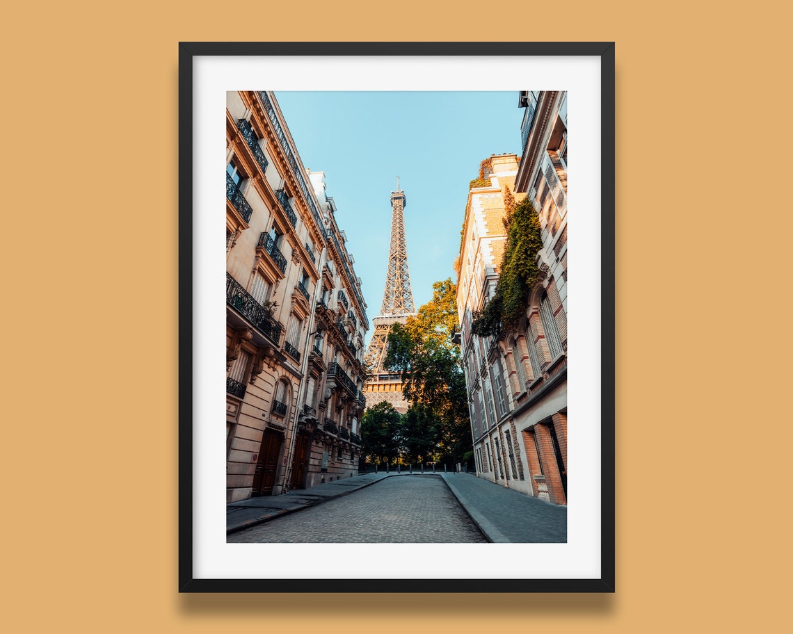 Paris Cobblestone Alley Eiffel Tower Morning View Photography Poster