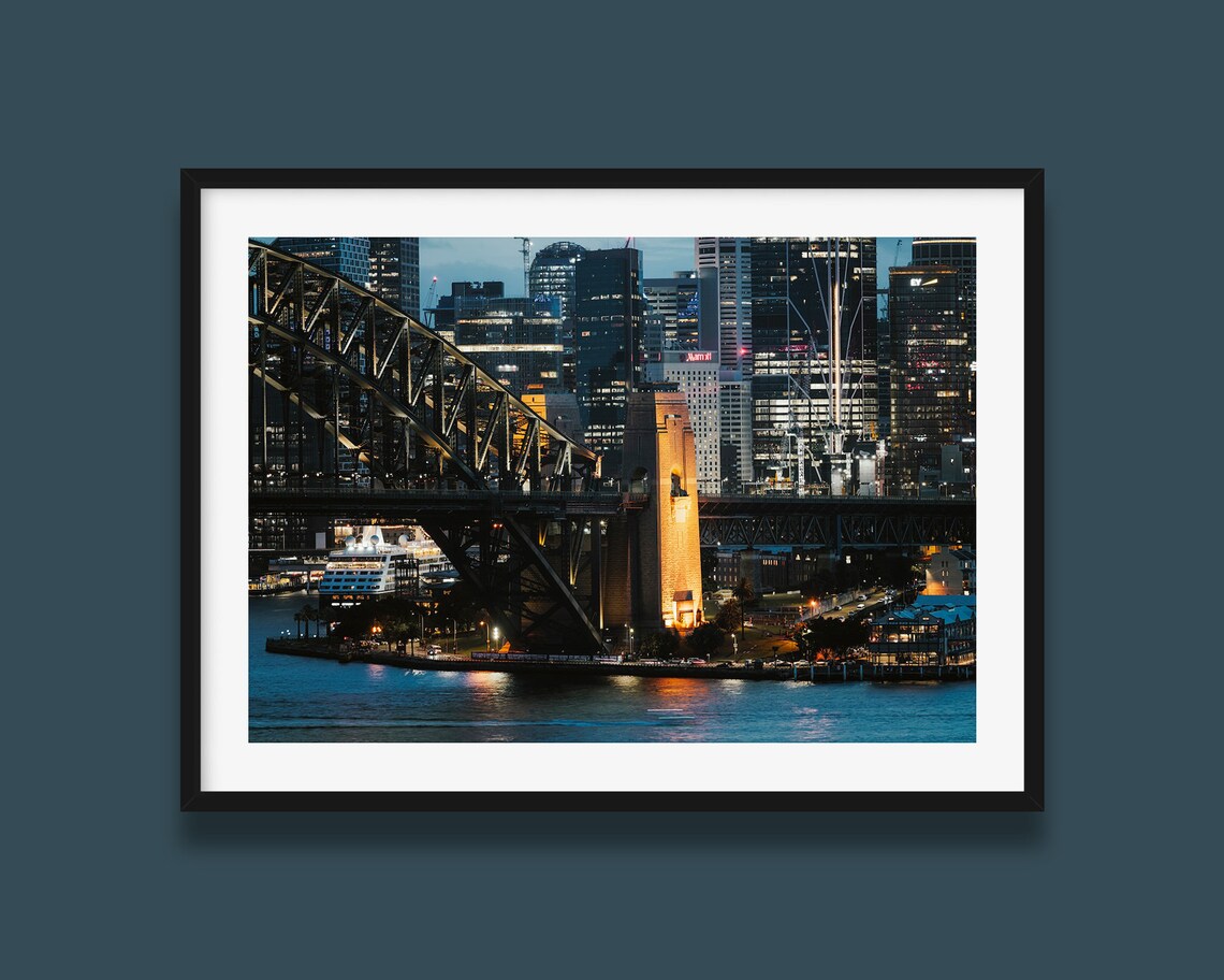 Sydney Harbour Bridge Close Up Blue Hour City Lights Night Poster