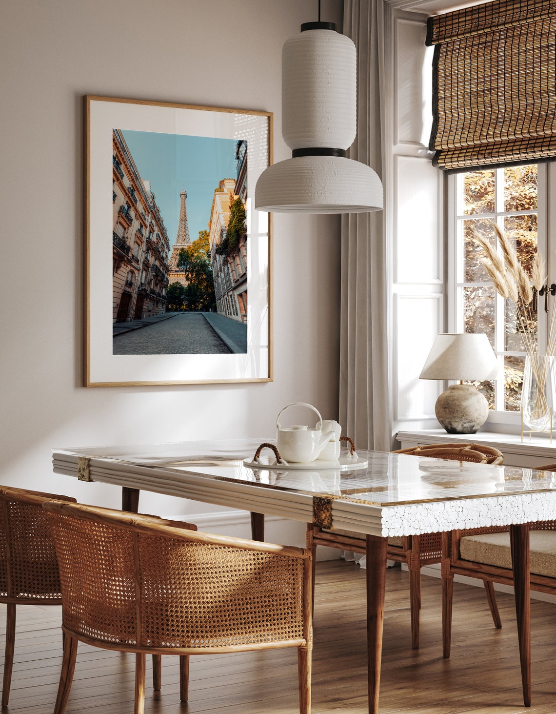 Paris Cobblestone Alley Eiffel Tower Morning View Photography Poster - Image 3