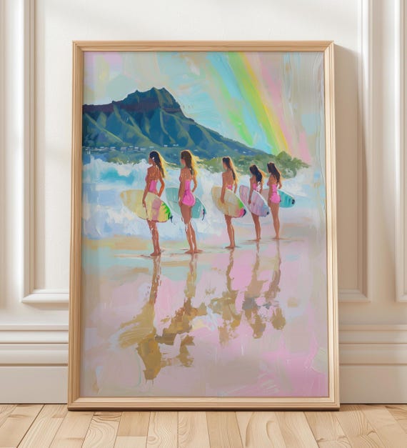 Diamond Surfers Poster, Hawaiian Beach Girls