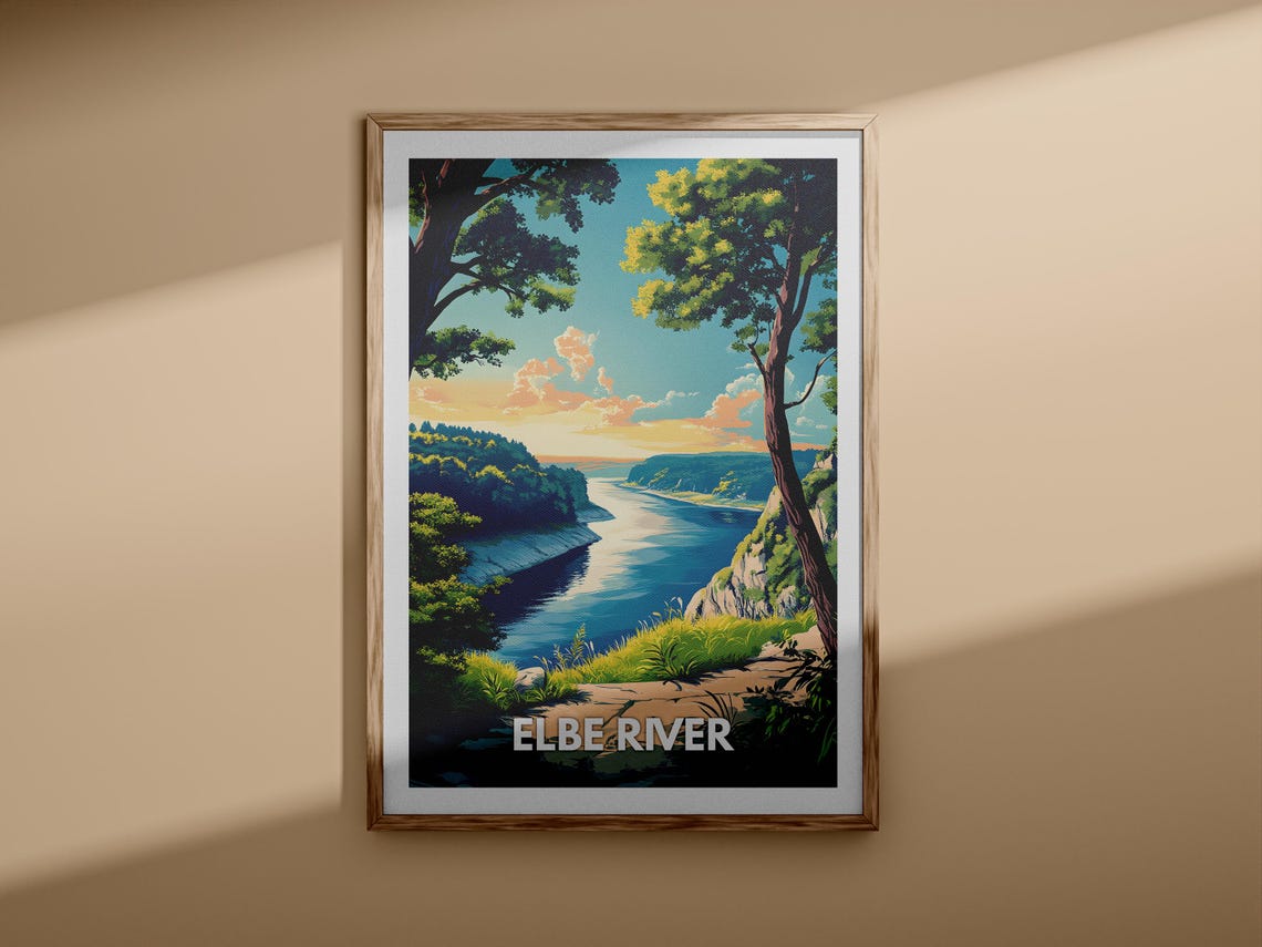 Elbe River Sunset Cliffs Riverside Forest Retro Travel Poster - Image 3