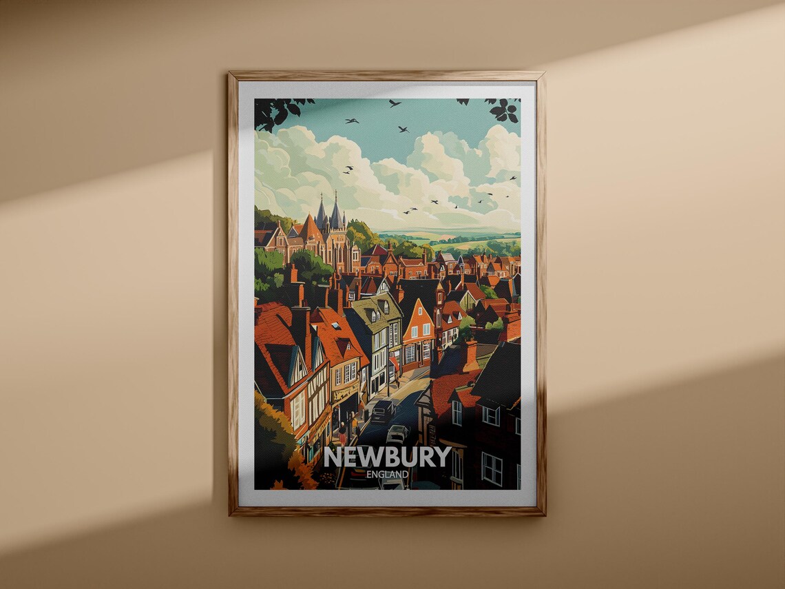 Newbury England Rooftops Church Spires Panorama Vintage Travel Poster - Image 3