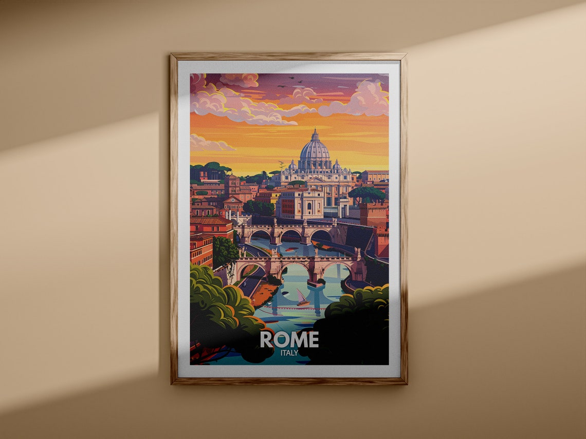 Rome St Peters Basilica Sunset Tiber River Italy Travel Poster - Image 3