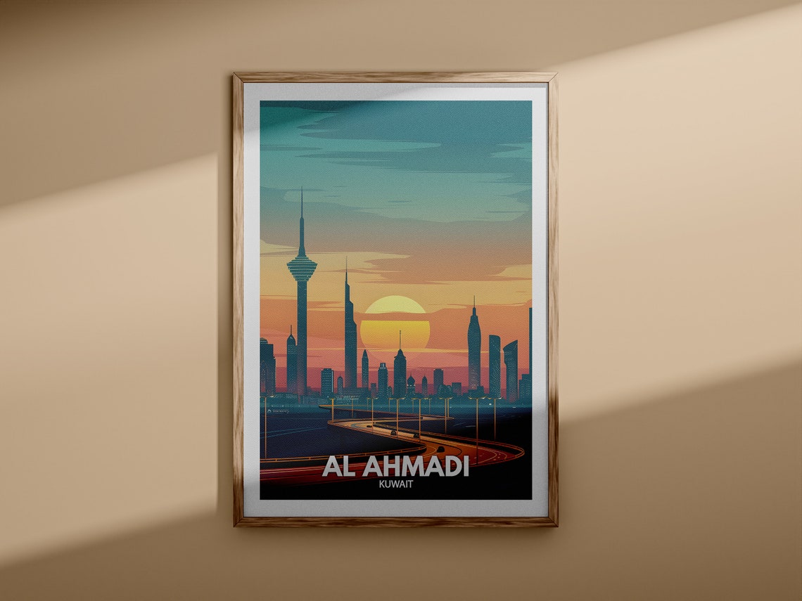Al Ahmadi Kuwait Skyline Sunset Modern Tower Vintage Travel Poster - Image 3