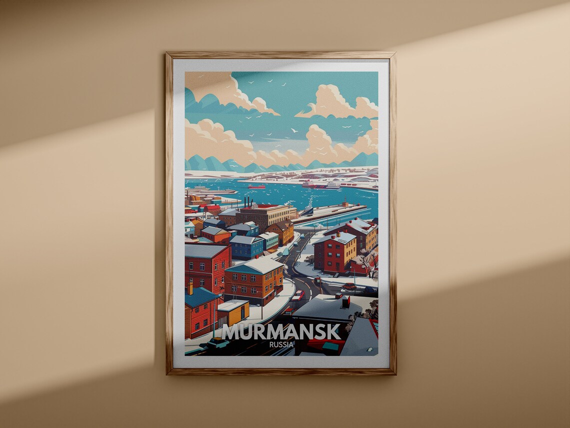 Murmansk Russia Snowy Arctic Harbor City Retro Travel Poster - Image 3