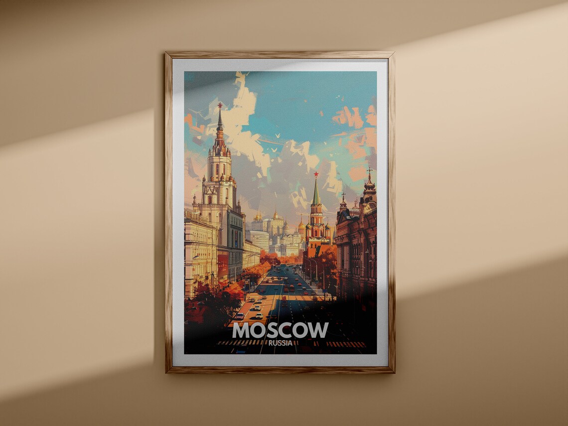 Moscow Russia Red Square Grand Towers Street Sunset Travel Poster - Image 3