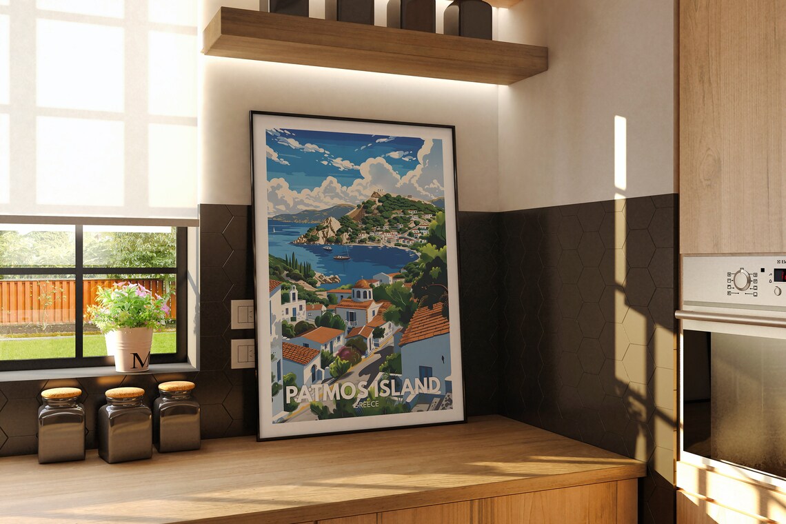 Patmos Island Print Patmos Island Travel Poster Greece Wall Art Print Greece Home Decor Travel Wall Art Poster Unique City Print - Image 2