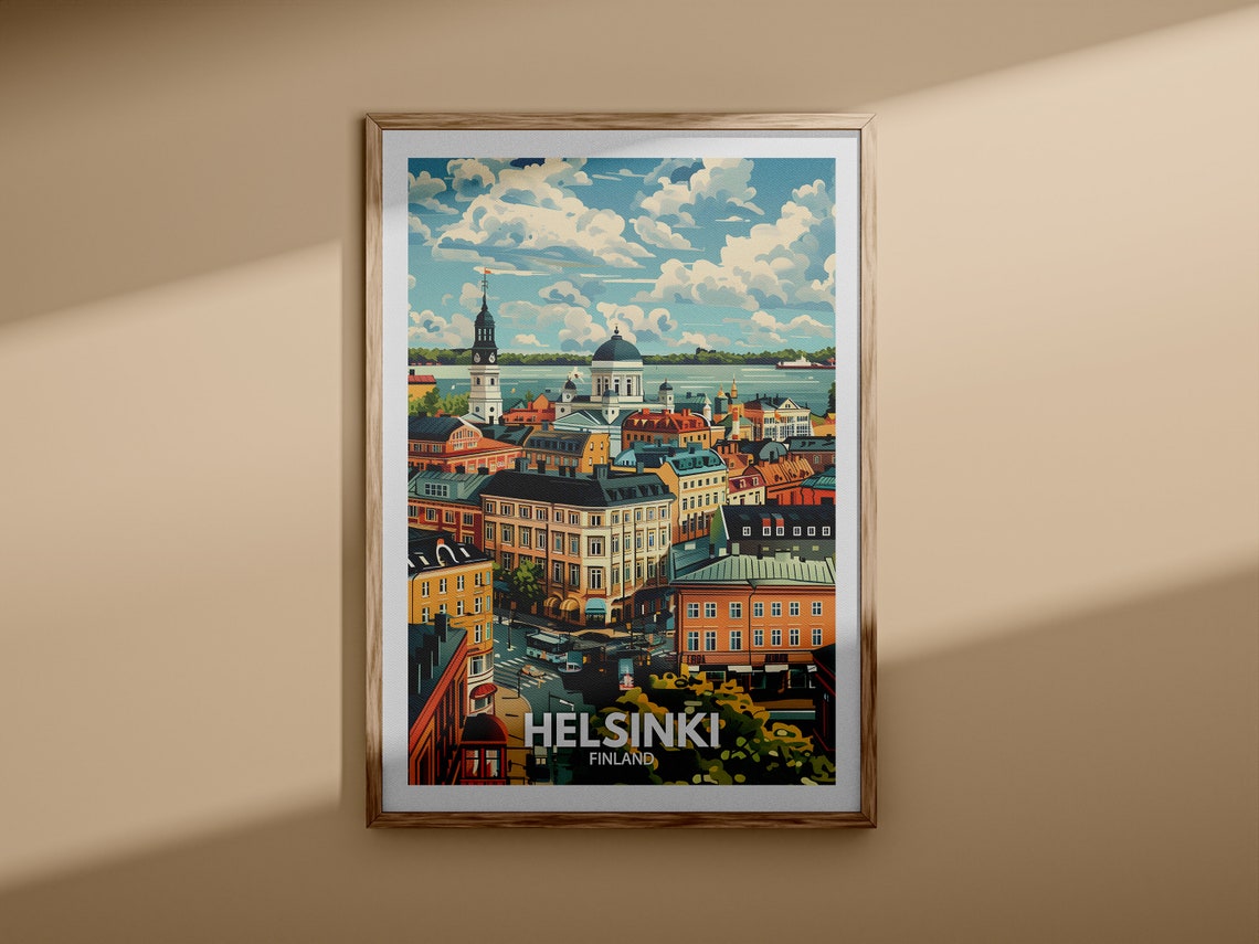 Helsinki Finland Old Town and Harbor Vintage Style Travel Poster - Image 3