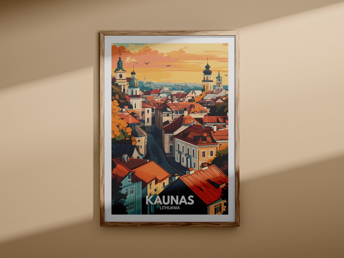 Kaunas Lithuania Old Town Rooftops Golden Sunset Travel Poster - Image 3