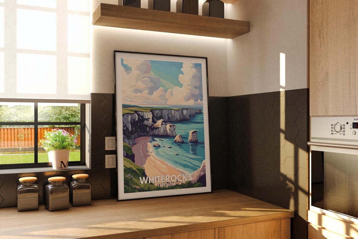 Whiterocks Portrush White Cliffs Sea Stacks Beach Coastal Poster Art - Image 2