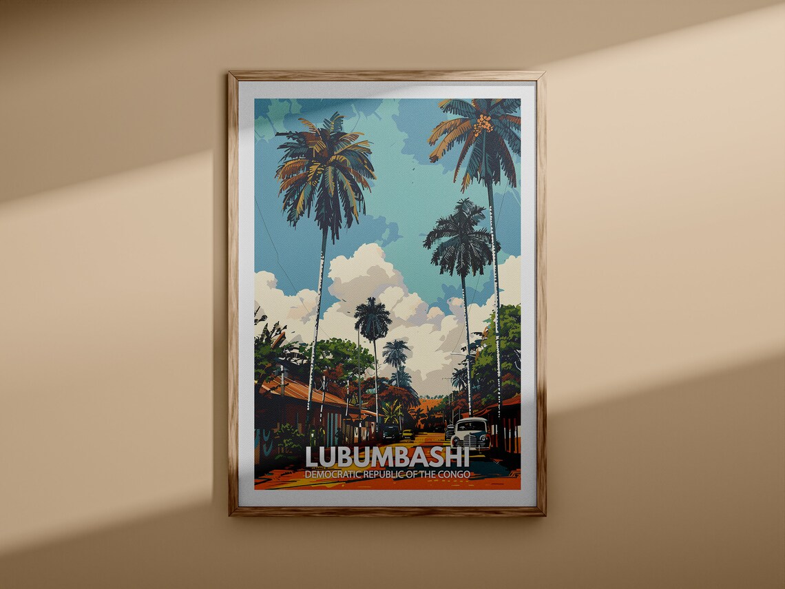 Lubumbashi Congo Palm Tree Street Scene Vintage Travel Poster - Image 3