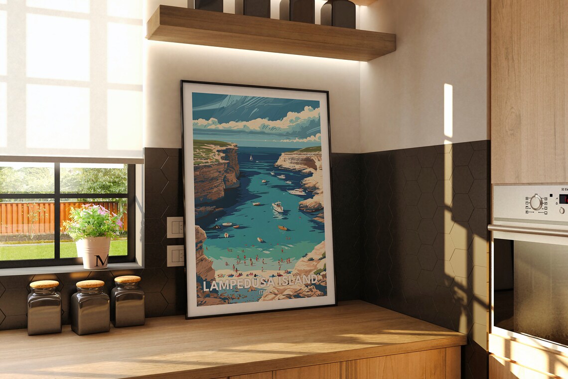 Lampedusa Island Italy Turquoise Cove Beach Vista Scene Poster - Image 2