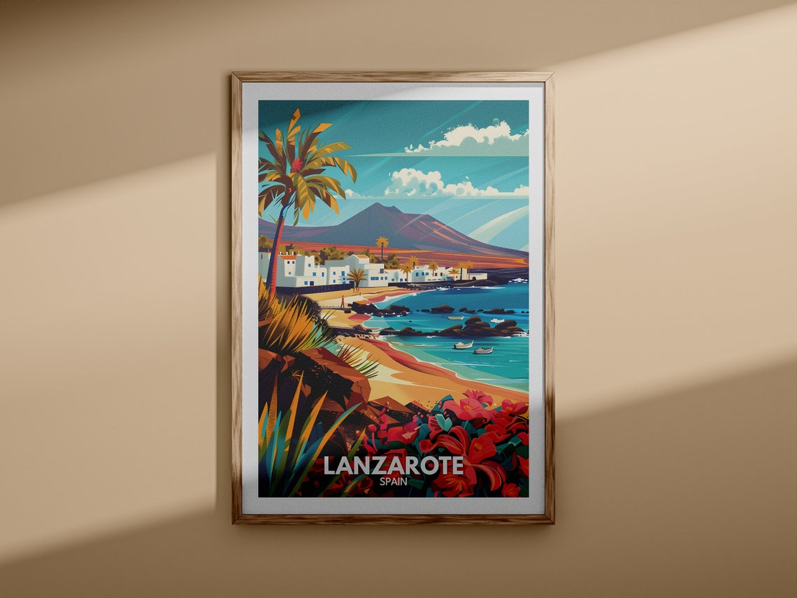 Lanzarote Spain Beach Volcano Whitewashed Town Travel Poster - Image 3