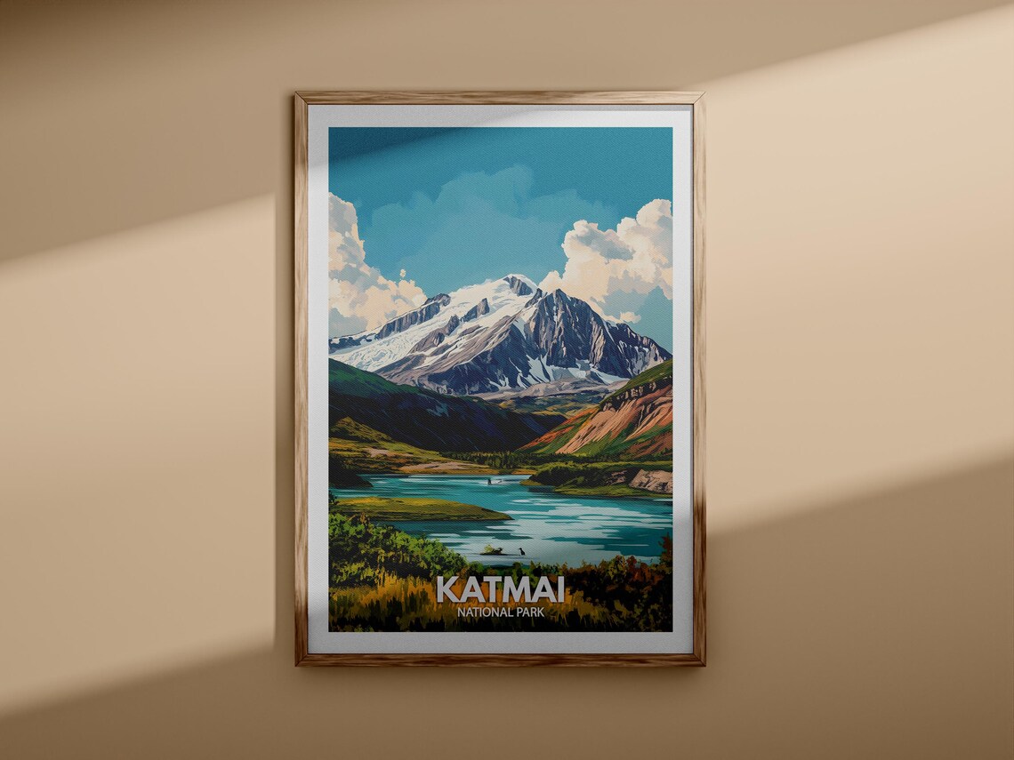 Katmai National Park Snowy Volcano Alaska Vintage Travel Poster - Image 3