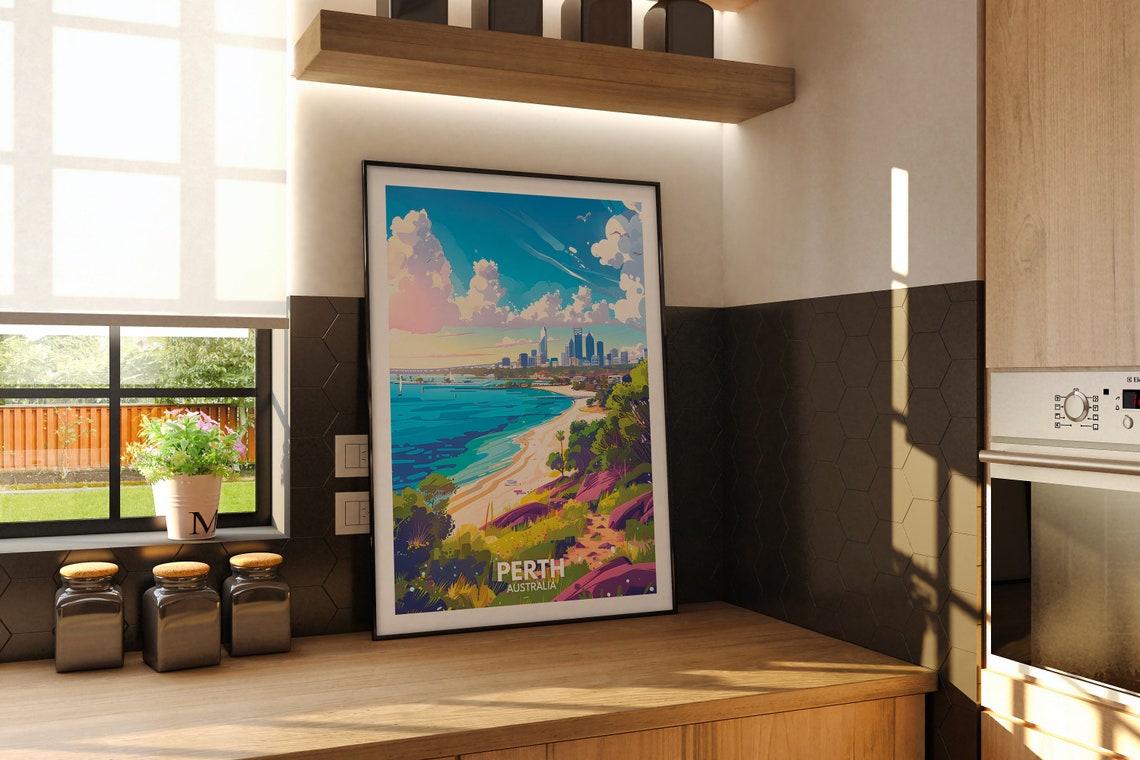 Perth Australia Swan River Skyline Coastal Sunset Travel Poster - Image 2