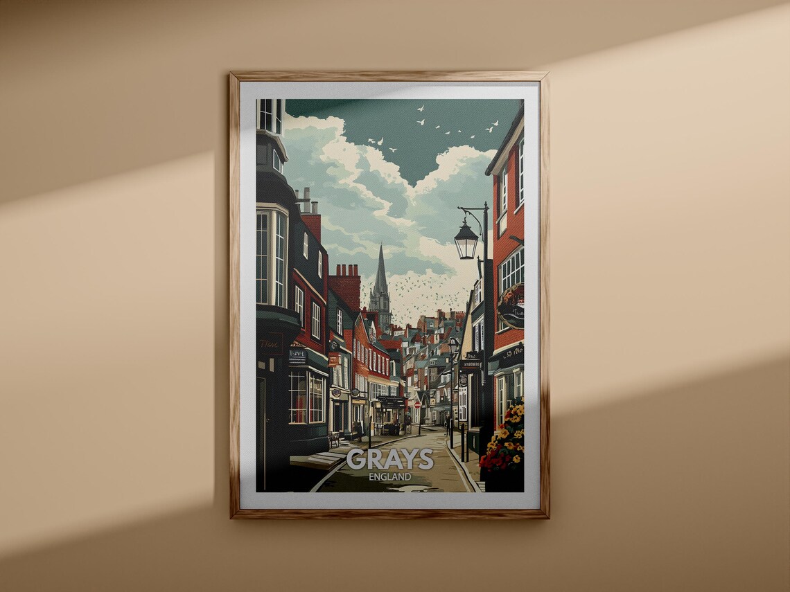Grays England Historic Street Church Spire Travel City Poster - Image 3
