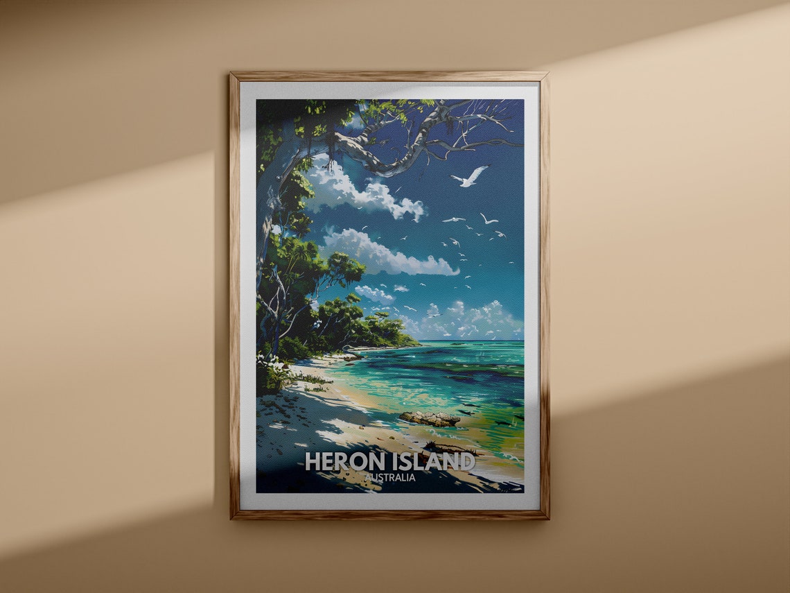 Heron Island Australia Tropical Beach Seabirds Vintage Poster - Image 3