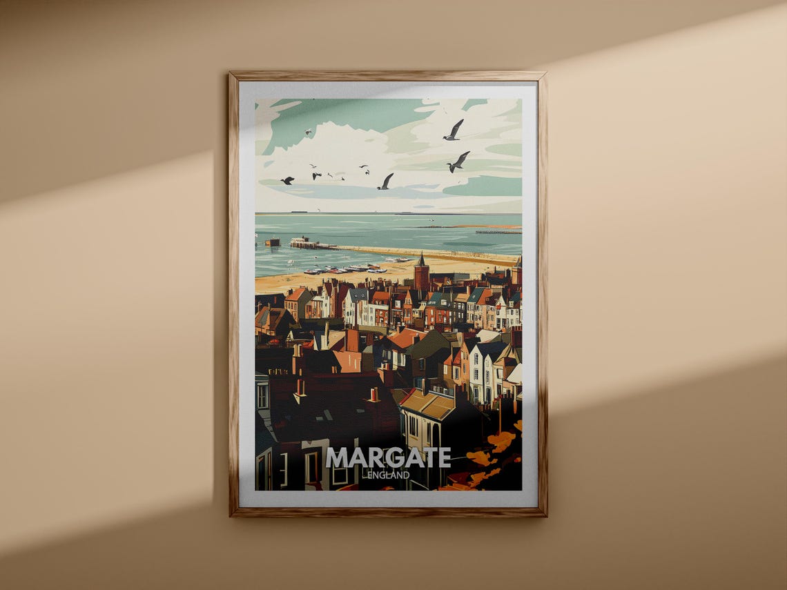 Margate England Seaside Town Pier Rooftops Gulls Vintage Poster - Image 3