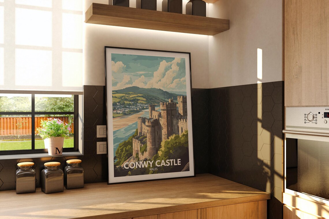 Conwy Castle Print Conwy Castle Travel Poster Wales Wall Art Print Wales Home Decor Travel Wall Art Decor Unique City Poster - Image 2
