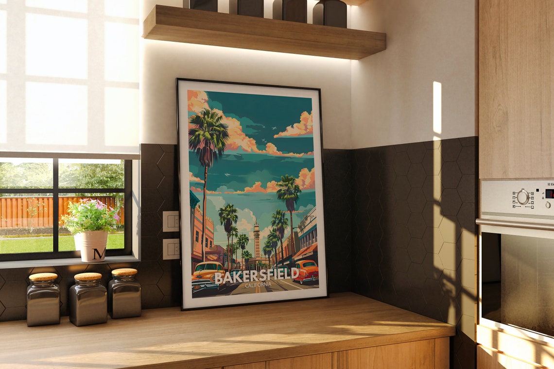 Bakersfield Print Bakersfield Travel Poster California Wall Art Print United States Travel Home Decor Usa City Poster - Image 2