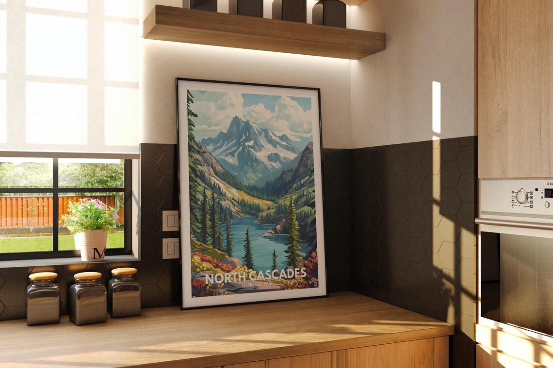 North Cascades National Park Alpine Lake Vintage Travel Poster - Image 2