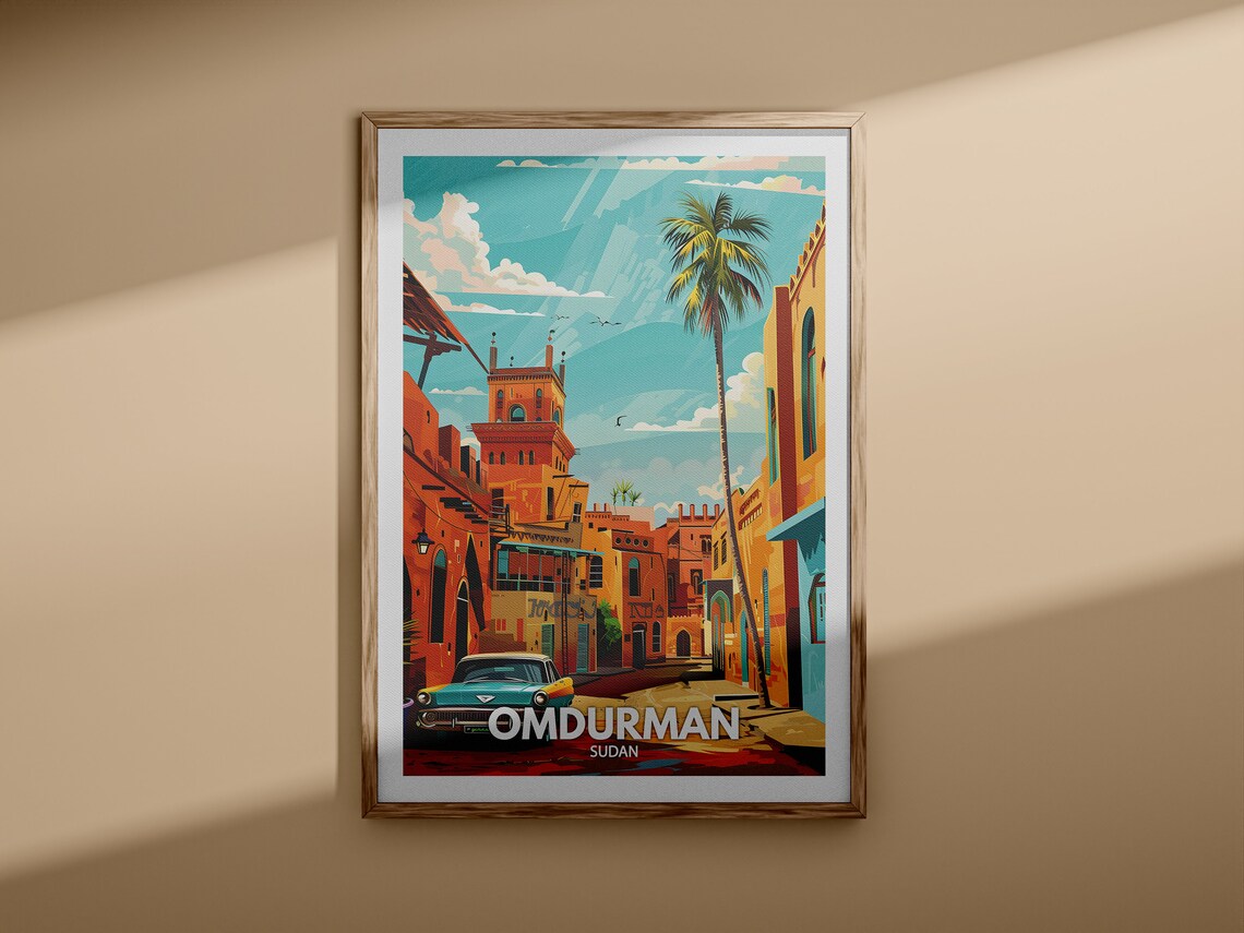 Omdurman Sudan Old Town Street Classic Car Palm Tree Travel Poster - Image 3