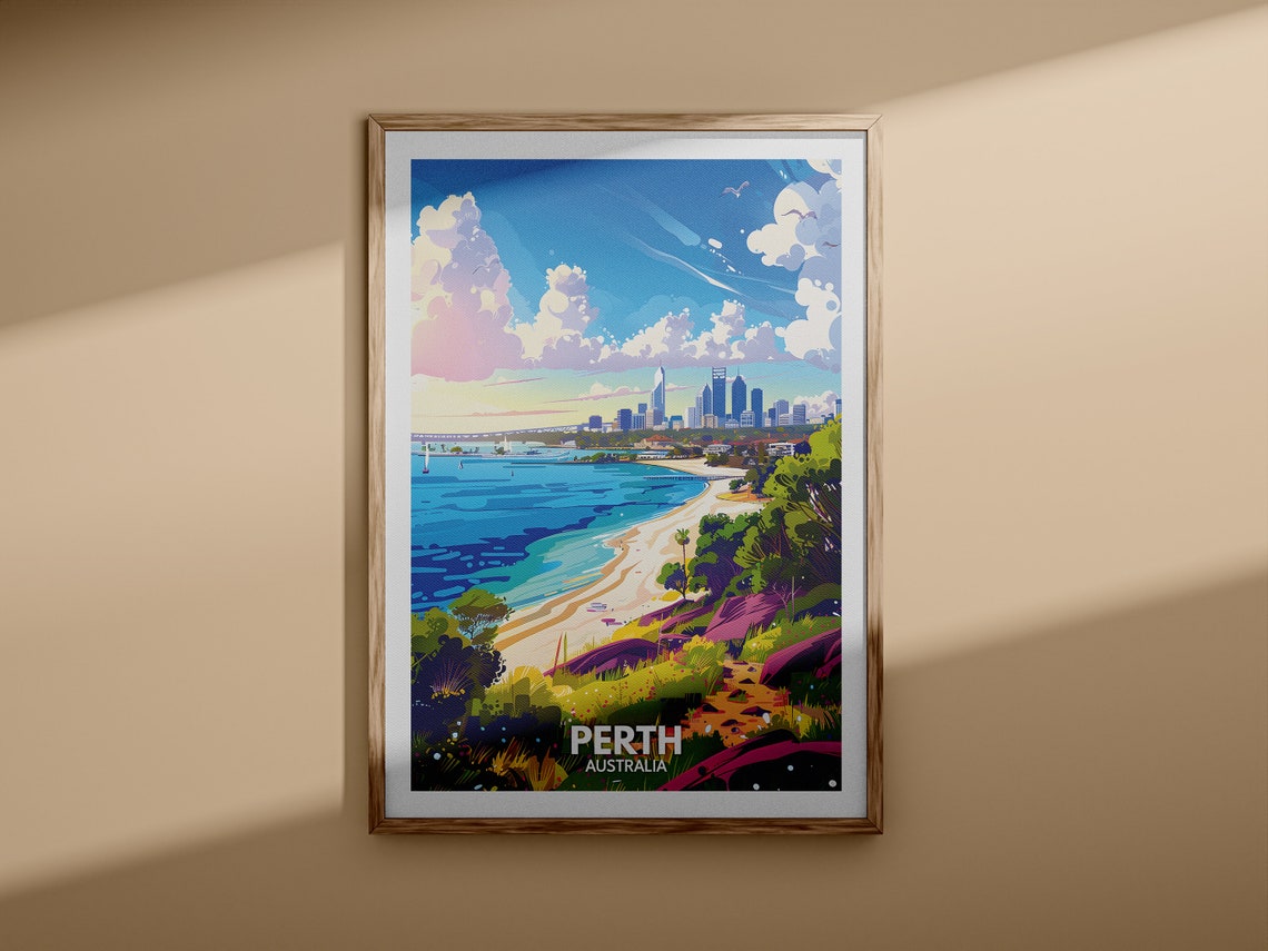 Perth Australia Swan River Skyline Coastal Sunset Travel Poster - Image 3