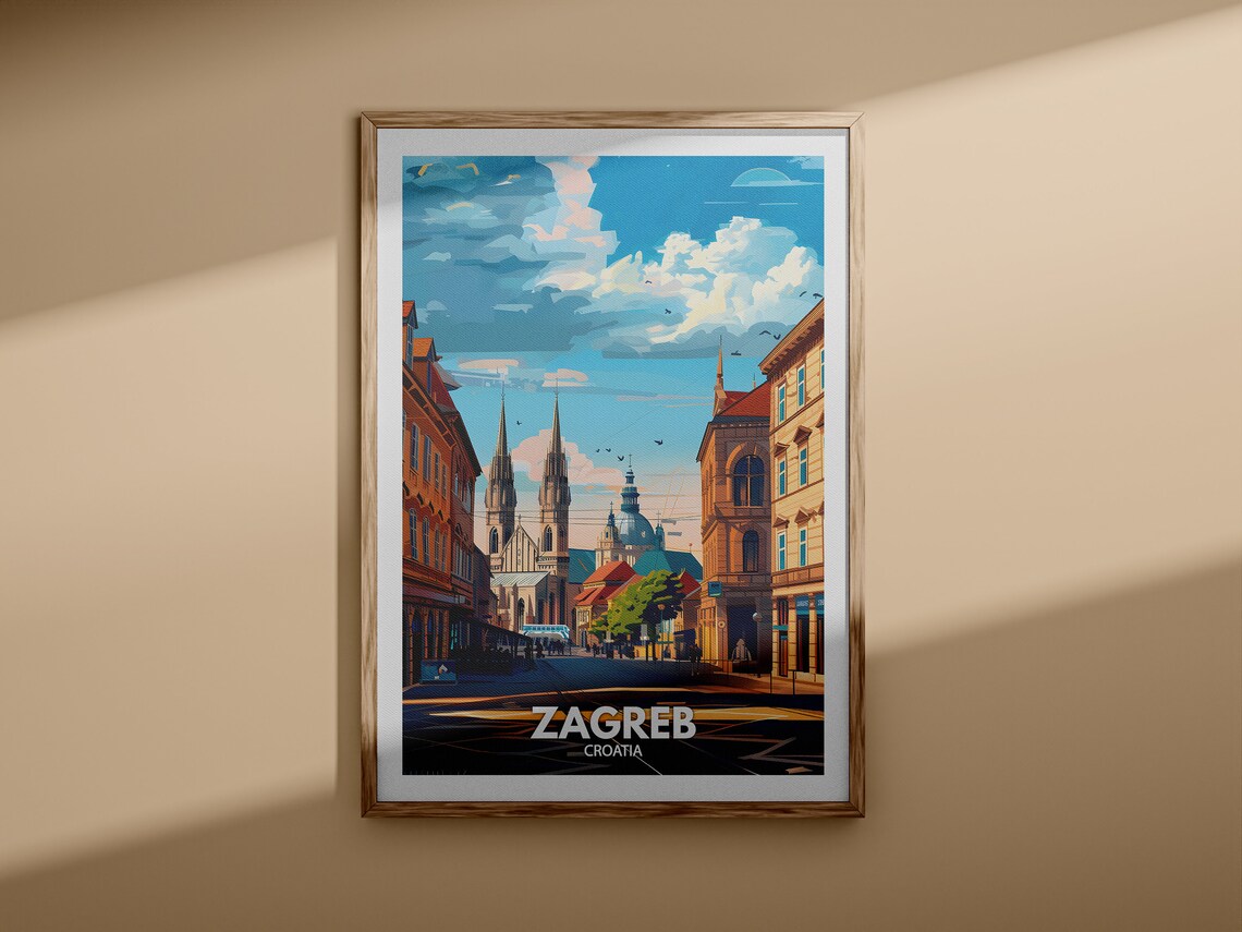 Zagreb Croatia Cathedral Street Scenic Vintage Travel Poster - Image 3