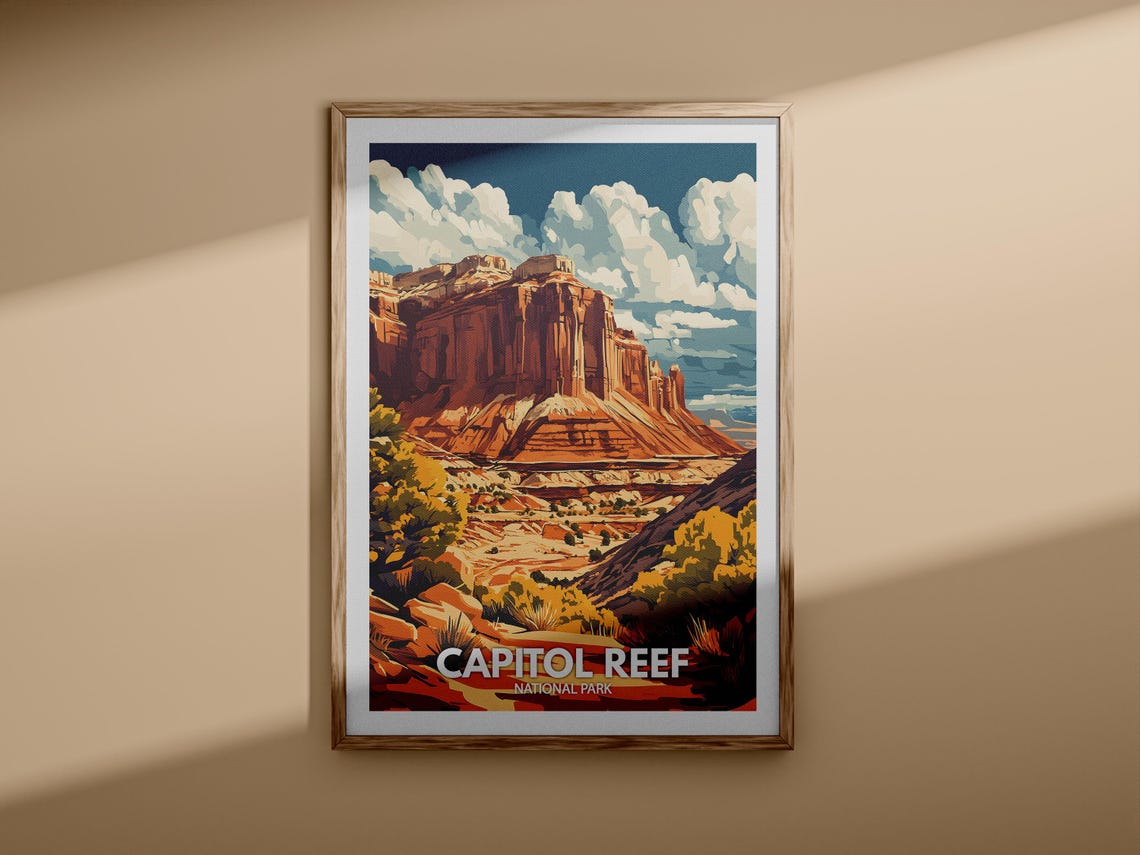 Capitol Reef National Park Utah Red Rock Cliffs Illustration Poster - Image 3