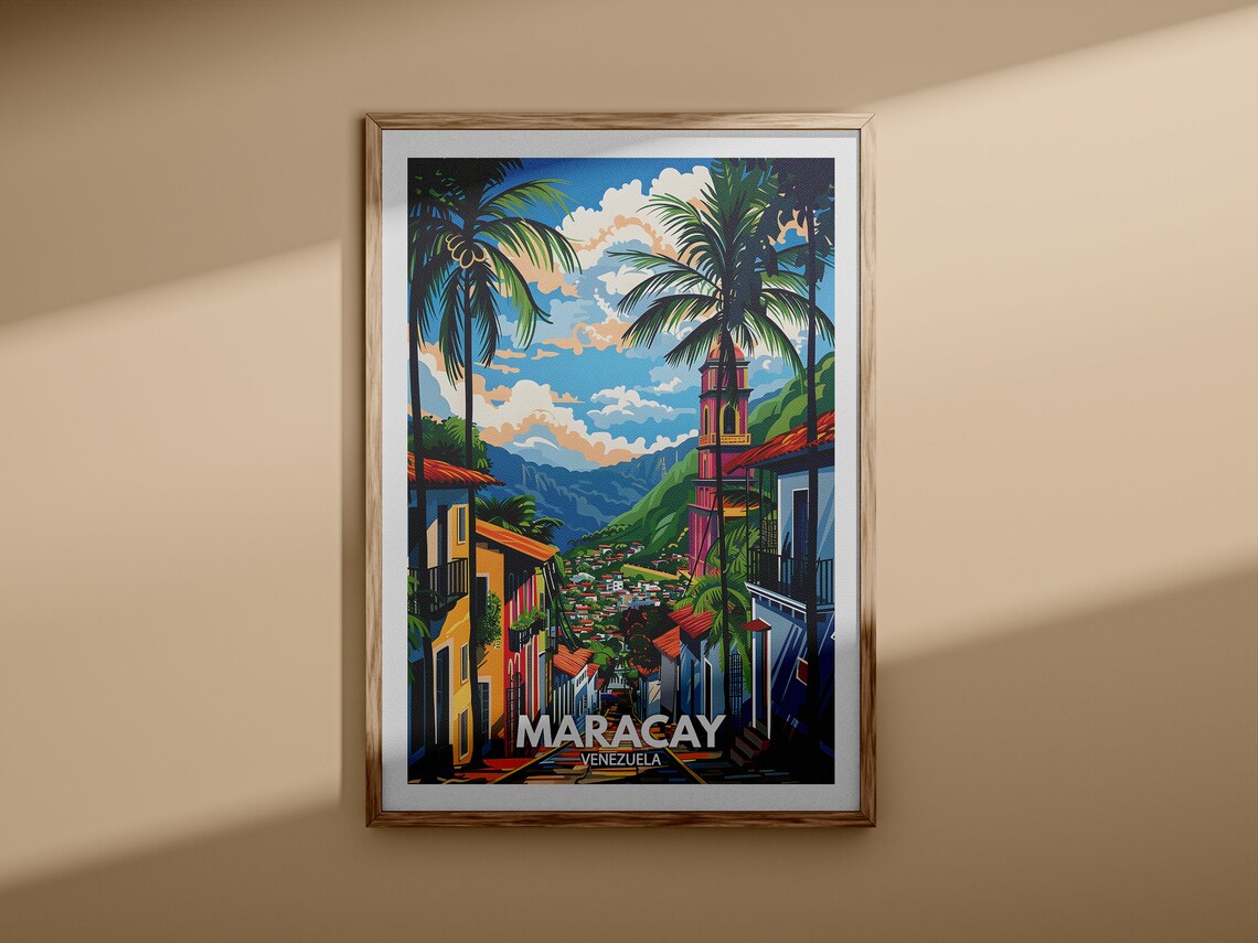 Maracay Venezuela Colonial Street Church Tower Travel Art Poster - Image 3