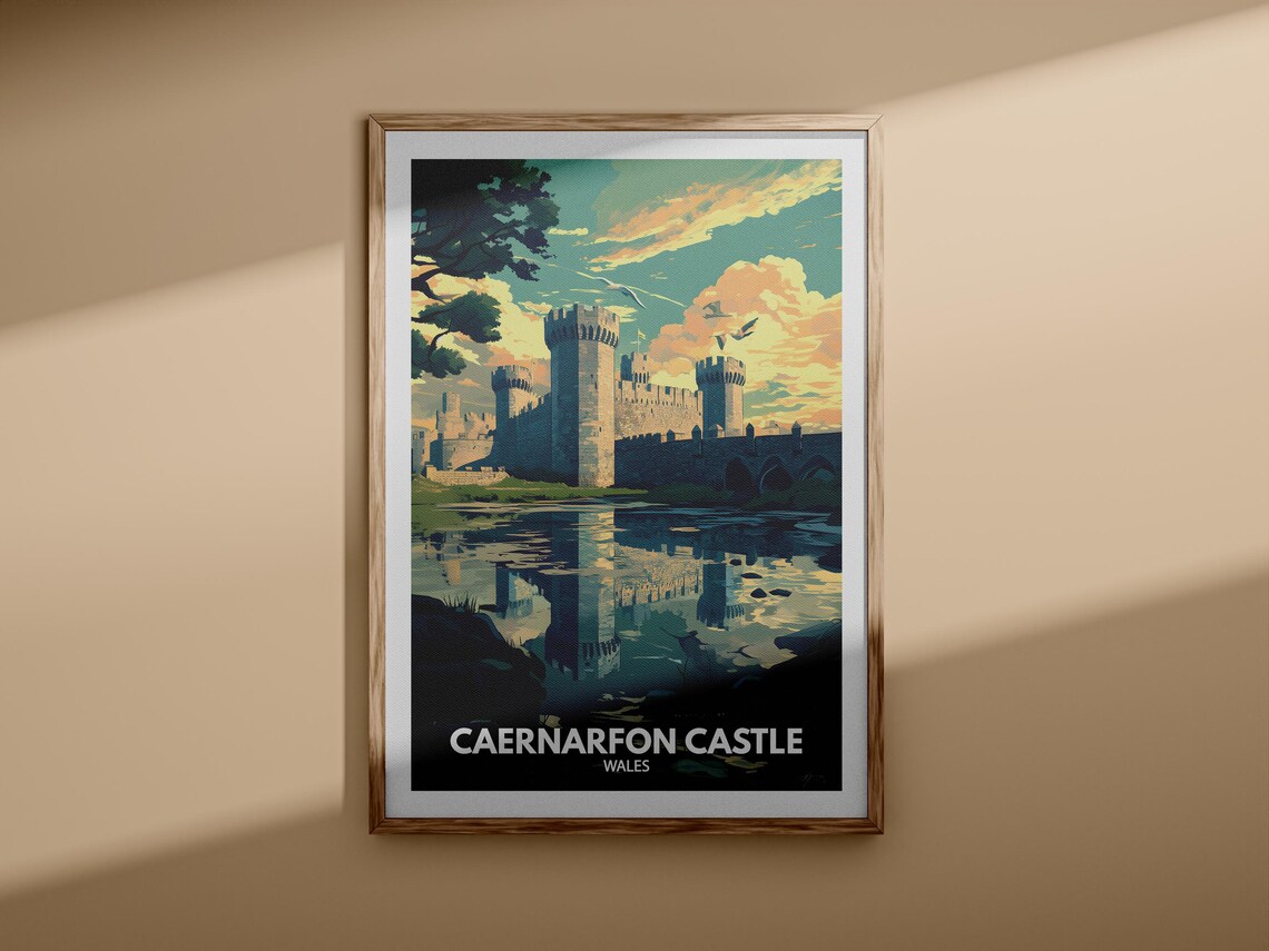 Caernarfon Castle Wales Vintage Style Castle Sunset Travel Poster - Image 3