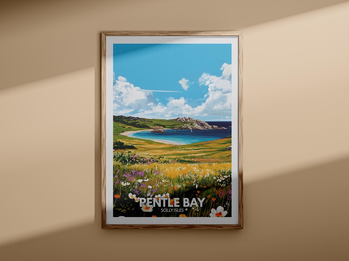 Pentle Bay Scilly Isles Wildflower Meadow Cove Vintage Travel Poster - Image 3