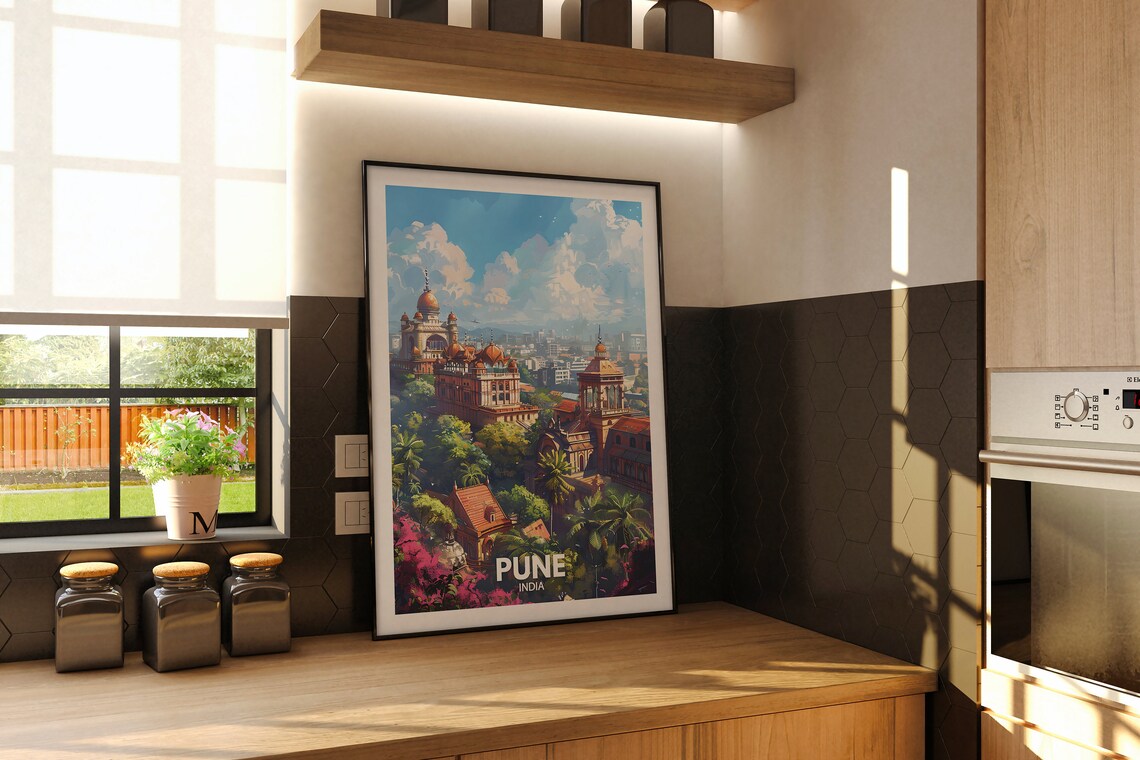 Pune India Vintage Travel Illustration of Historic Palaces Poster - Image 2
