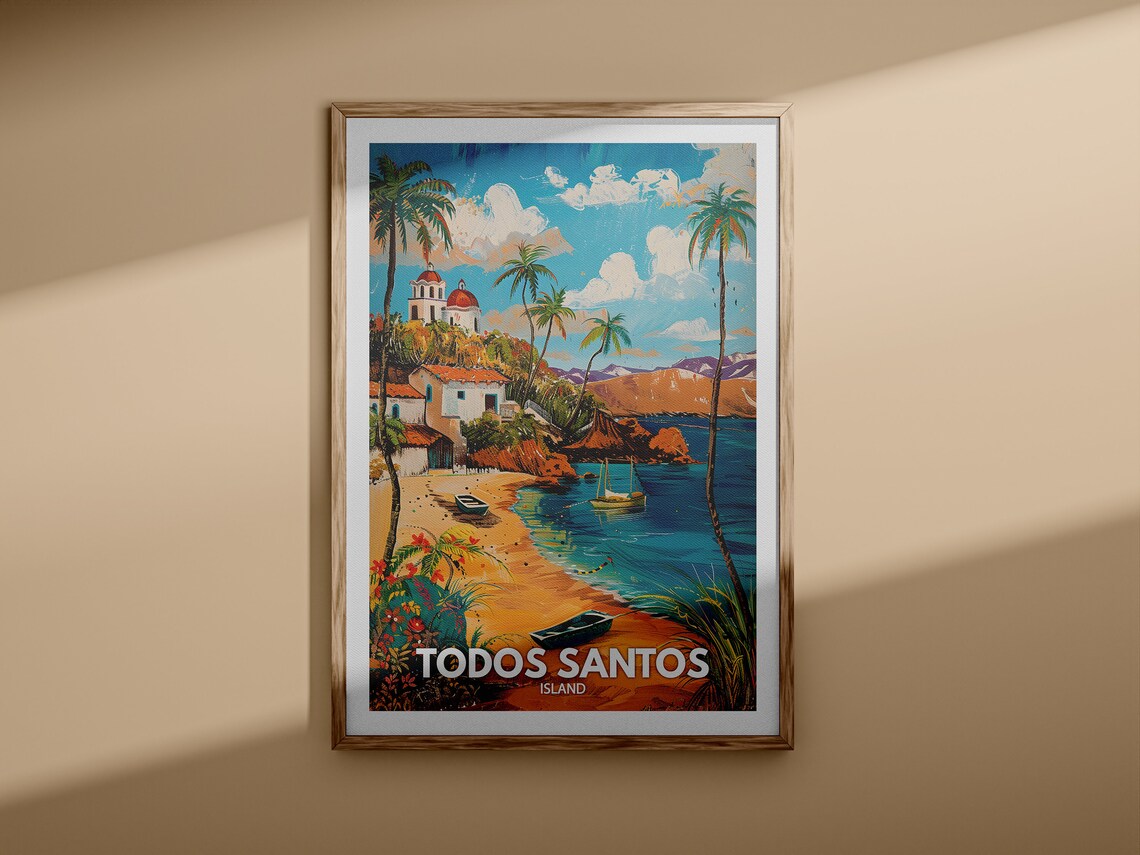 Todos Santos Island Beach Church Palms Boats Coastal Town Travel Poster - Image 3