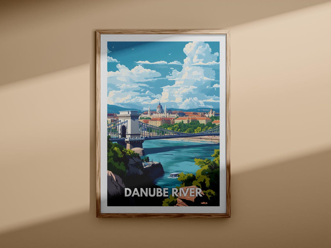 Danube River Chain Bridge Budapest Skyline Travel Poster Art - Image 3