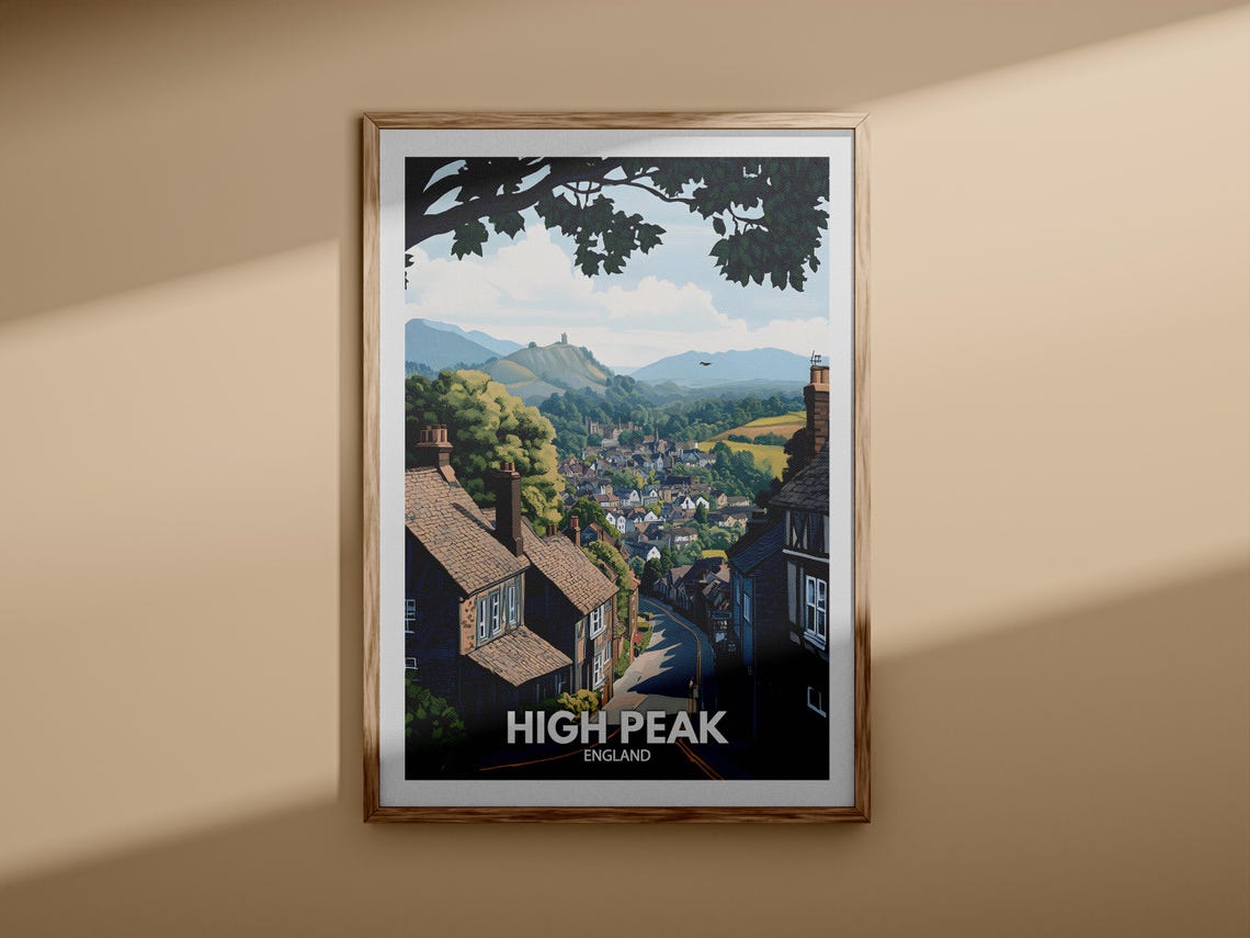 High Peak England Village Street Rolling Hills Travel Poster - Image 3