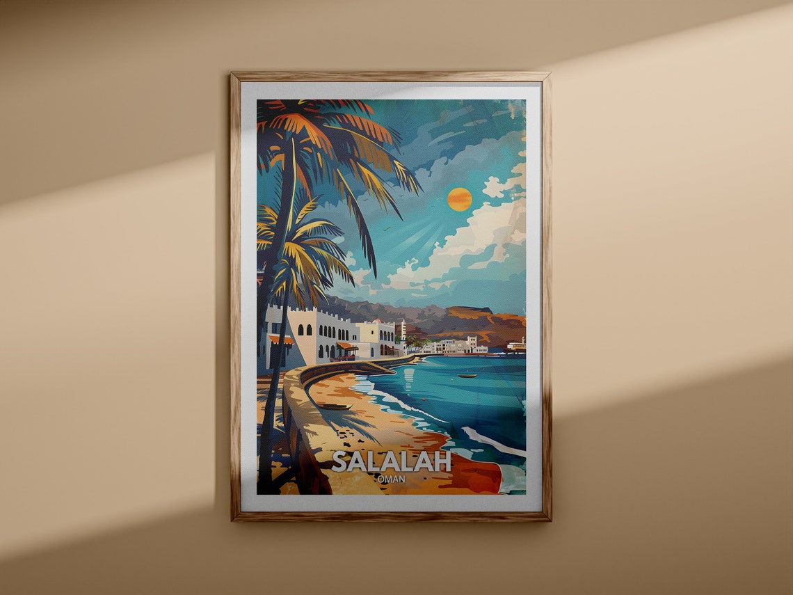 Salalah Oman Vintage Beach Travel Poster With Palm Trees Ocean View - Image 3