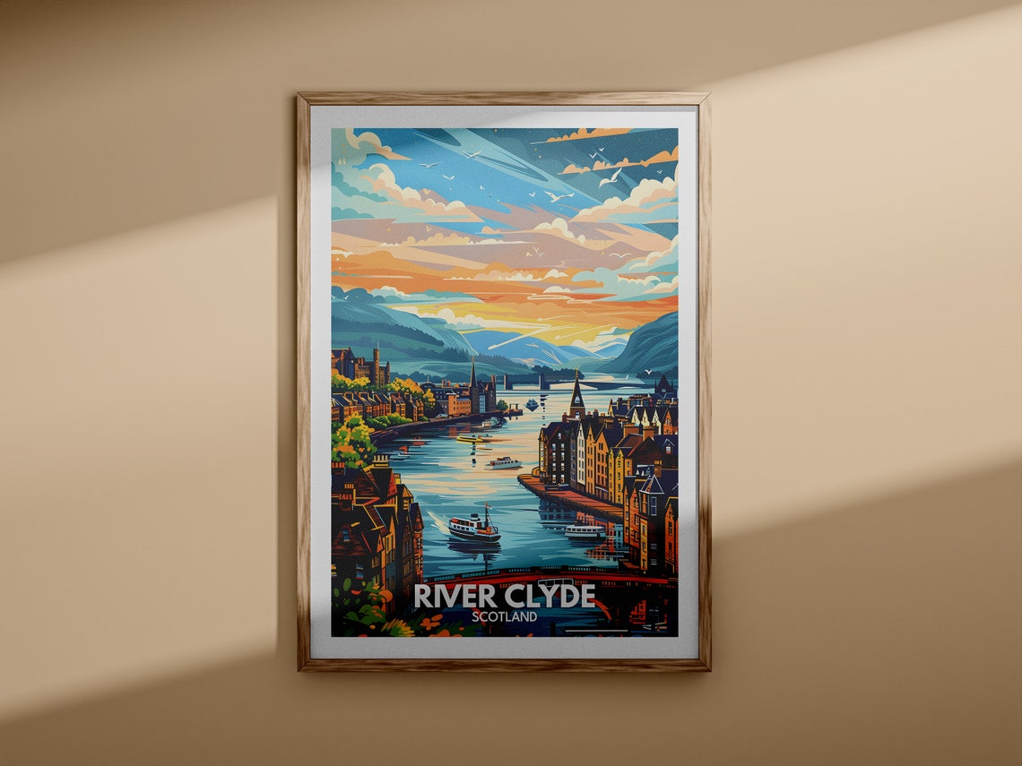River Clyde Scotland Sunset Waterfront Town Retro Travel Poster - Image 3