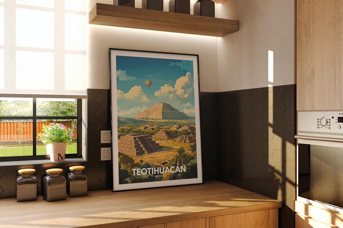 Teotihuacan Print Teotihuacan Travel Poster Mexico Wall Art Print Mexico Home Decor Travel Wall Art Decor Unique City Poster - Image 2